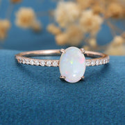 Oval Opal pave band half eternity Engagement ring 