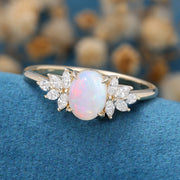 Oval cut Opal Cluster Engagement ring 