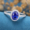 Oval Sapphire Halo | Half Eternity Engagement ring 