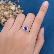 Oval cut Sapphire Cluster Engagement ring 