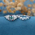Oval Alexandrite Cluster Engagement Ring Bridal Set 