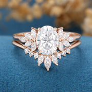 Oval cut Moissanite Engagement ring Bridal Set 