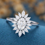 1 Carat Oval cut Moissanite Halo Cluster Engagement Ring 