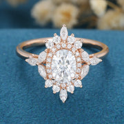 Vintage Oval cut Moissanite Halo Engagement Ring for Women 