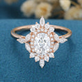 Vintage Oval cut Moissanite Halo Engagement Ring for Women 