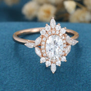 Vintage Oval cut Moissanite Halo Engagement Ring for Women 