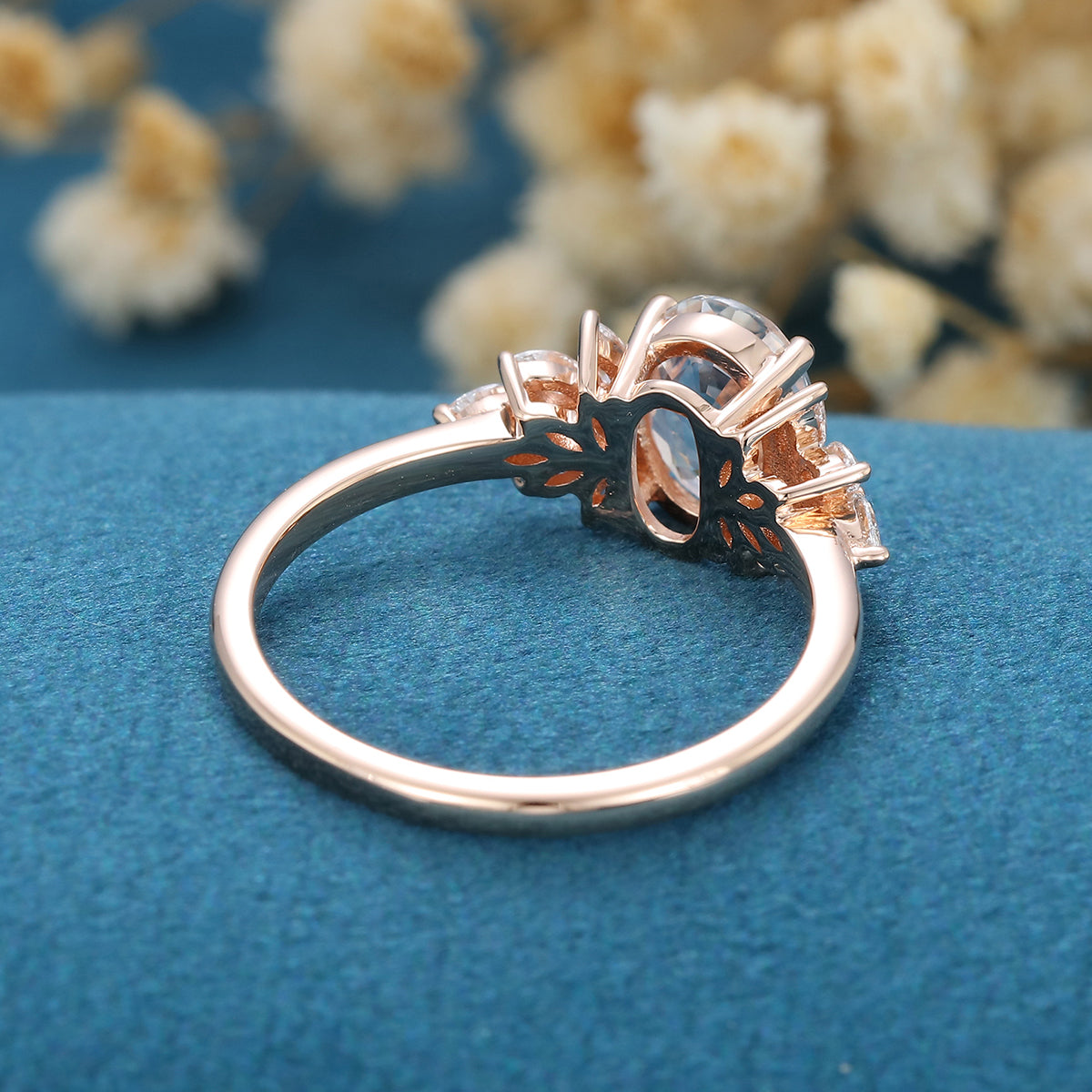 Oval cut White Sapphire  Cluster Engagement Ring 