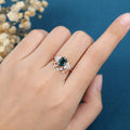 Oval Blue-Green Sapphire Cluster Engagement ring Bridal Set 