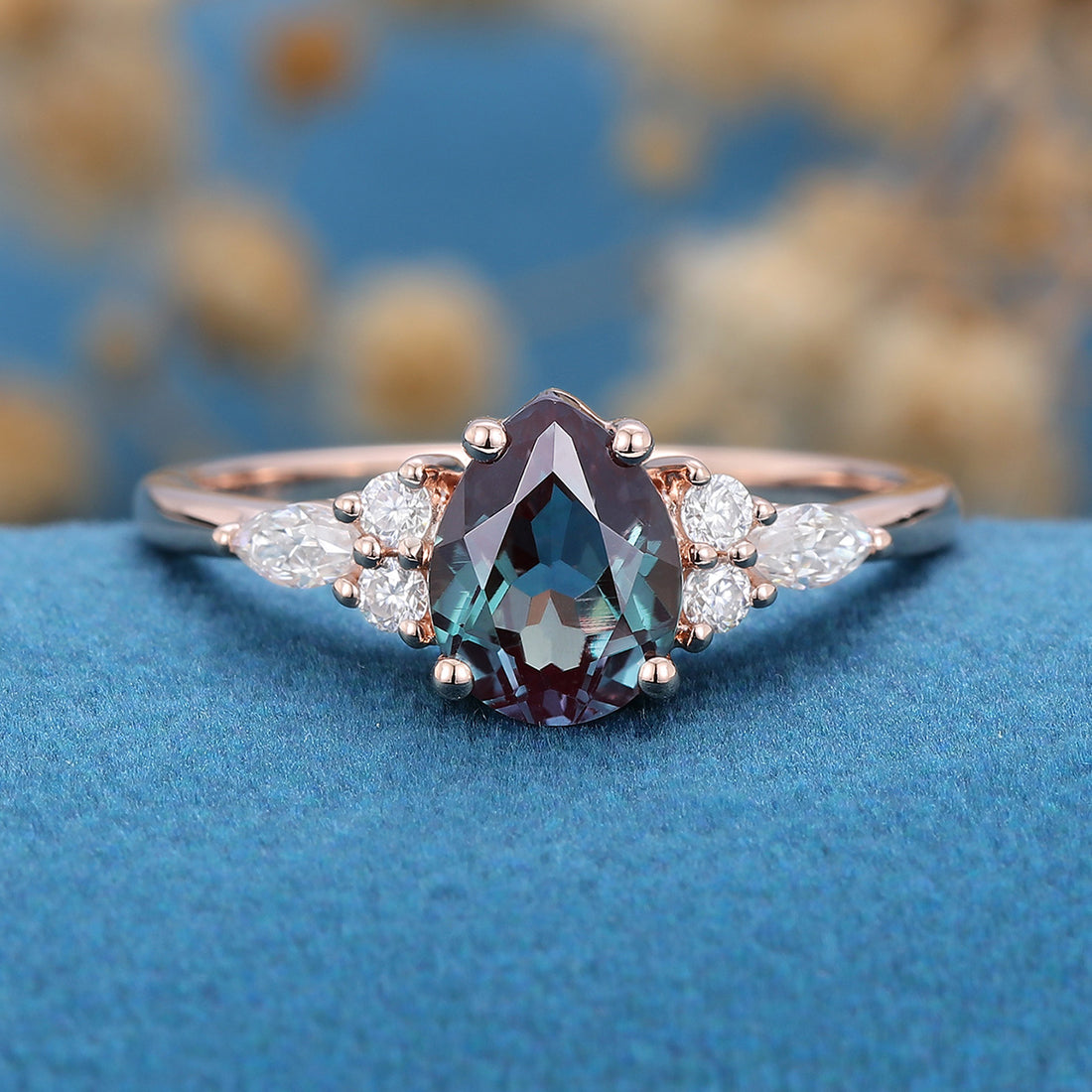 Pear cut Alexandrite Engagement ring for Women 