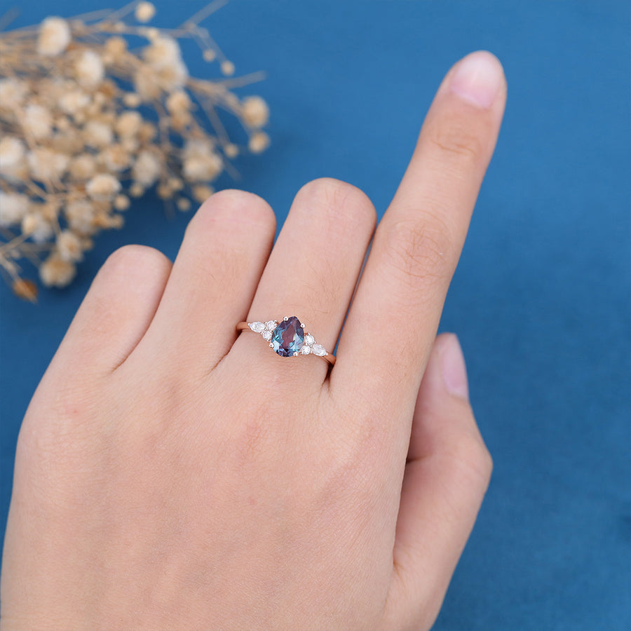 Pear cut Alexandrite Engagement ring for Women 