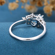 Pear cut Aquamarine Cluste Engagement ring Bridal Set 