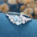 Pear cut Aquamarine Cluste Engagement ring Bridal Set 