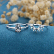 Pear cut Black Quartz | Diamond | Alexandrite Engagement Bridal Set 