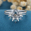 Pear cut Black Quartz | Diamond | Alexandrite Engagement Bridal Set 