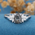 Pear cut Black Rutilated Quartz Cluster Engagement ring 