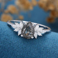 Pear cut Black Rutilated Quartz Cluster Engagement ring 