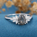 Pear cut Black Rutilated Quartz Cluster Engagement ring 