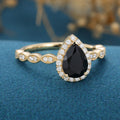 Pear cut Black Onyx  Engagement ring Bridal Set 