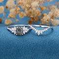 Pear cut Black Rutilated Cluster Engagement ring Bridal Set 