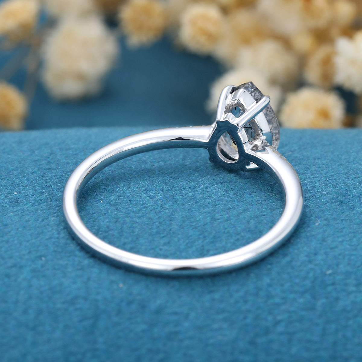 Pear cut Black Rutilated Quartz Engagement ring 