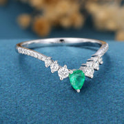 Pear shaped Emerald | half eternity moissanite Curved Wedding Band Ring 