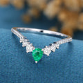 Pear shaped Emerald | half eternity moissanite Curved Wedding Band Ring 