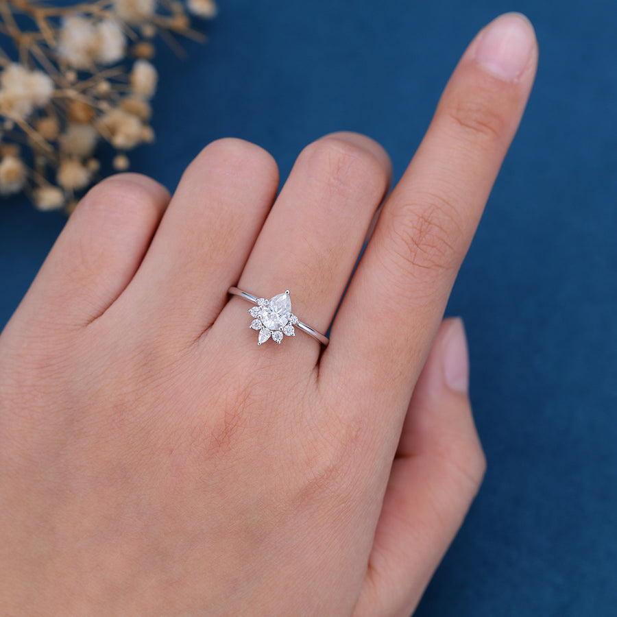 Pear cut Moissanite Halo Engagement ring 