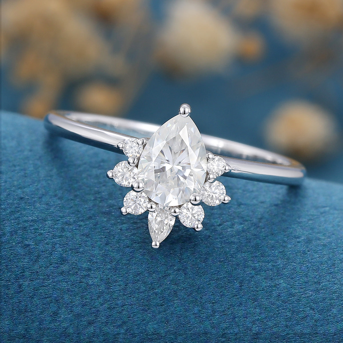 Pear cut Moissanite Halo Engagement ring 