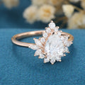Pear cut Moissanite Cluster |  Halo Engagement Ring 