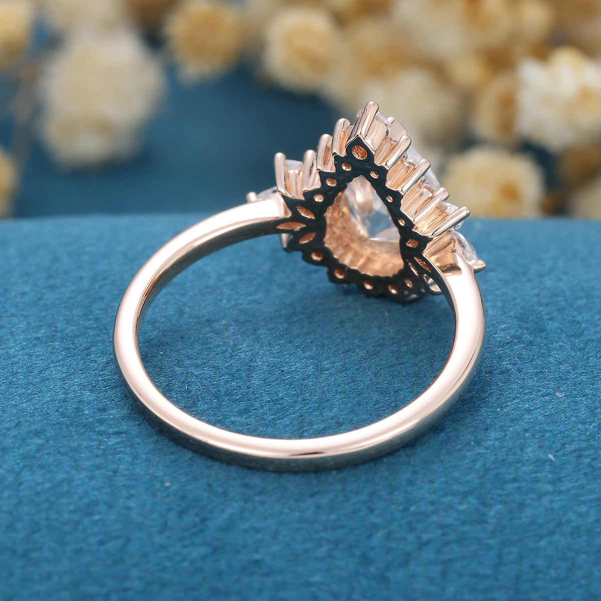 Pear cut Moissanite Cluster |  Halo Engagement Ring 