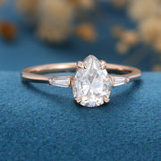 Pear CUTMoissanite | Baguette Diamond Engagement ring 