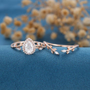1.25 Carat Pear cut Moissanite leaf Engagement ring Bridal Set 