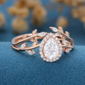 1.25 Carat Pear cut Moissanite leaf Engagement ring Bridal Set 