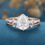1.5 Carat Pear cut Moissanite Engagement ring Bridal Set 