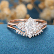 1.25 Carat Vintage Pear shaped Moissanite Engagement ring Bridal Set 