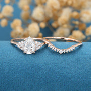 1.25 Carat Vintage Pear shaped Moissanite Engagement ring Bridal Set 