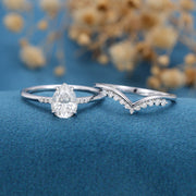 Pear cut Moissanite Cluster Engagement ring Bridal Set 