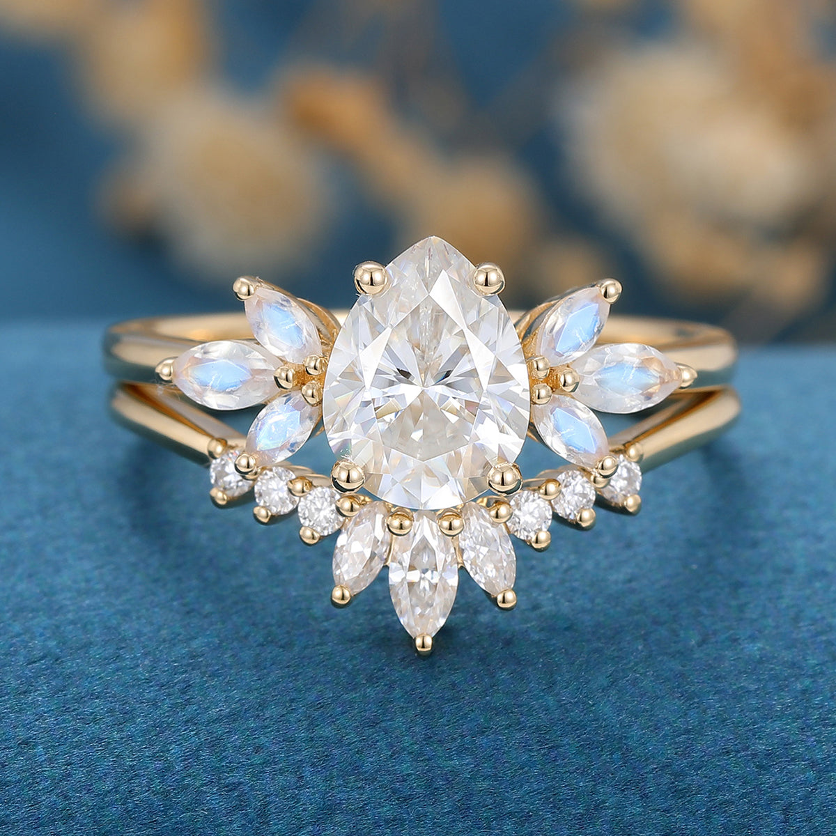 2PCS Oval cut Moissanite Engagement ring Bridal Set 