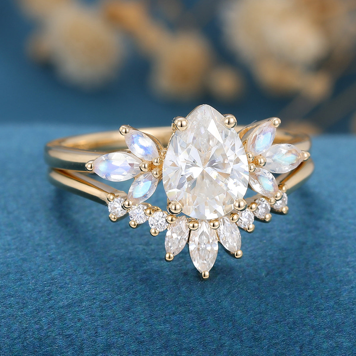 2PCS Oval cut Moissanite Engagement ring Bridal Set 