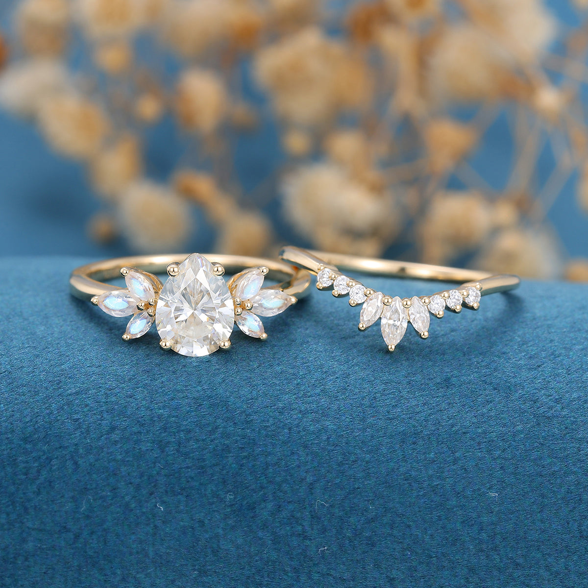2PCS Oval cut Moissanite Engagement ring Bridal Set 