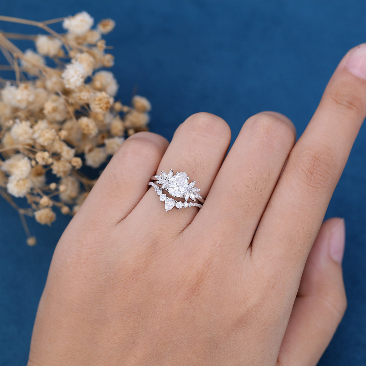 Pear Cut Moissanite Engagement ring Bridal Set 