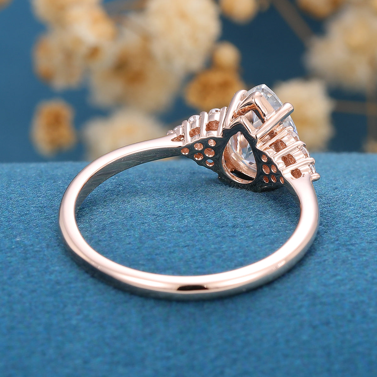 1.25 Carat Vintage Pear shaped Moissanite Cluster Engagement Ring 