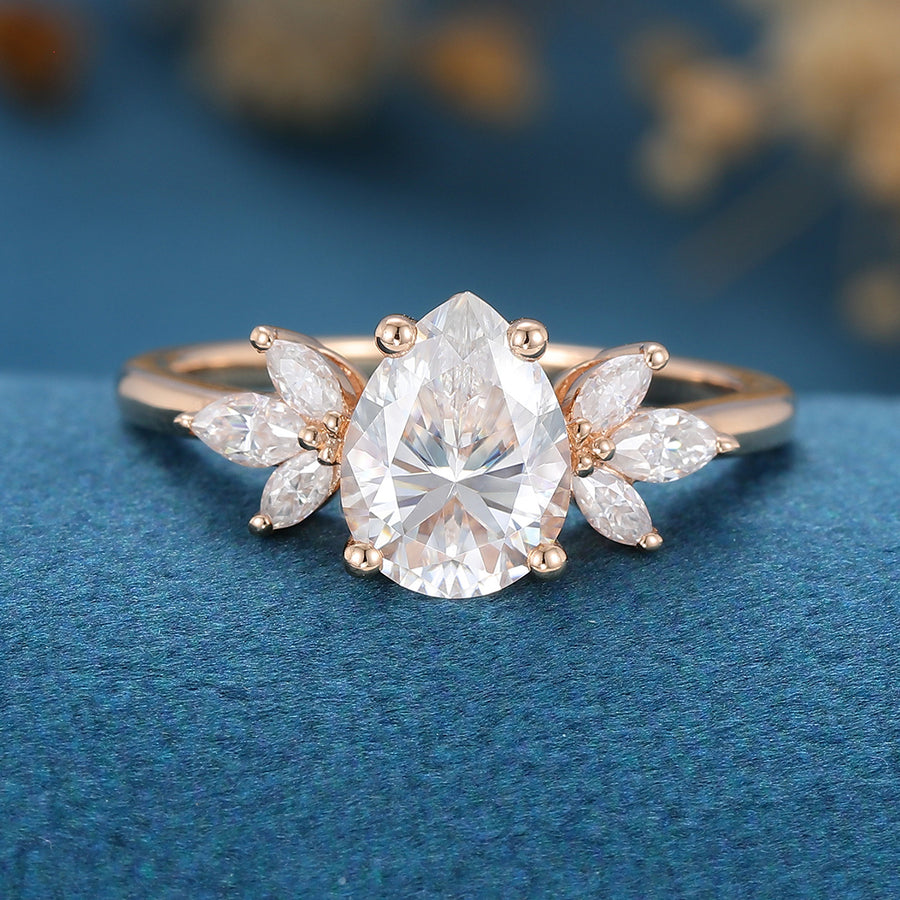1.25 Carat Pear cut Moissanite Cluster Engagement ring 