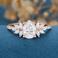 Pear cut Moissanite Cluster | Half Eternity Engagement ring 