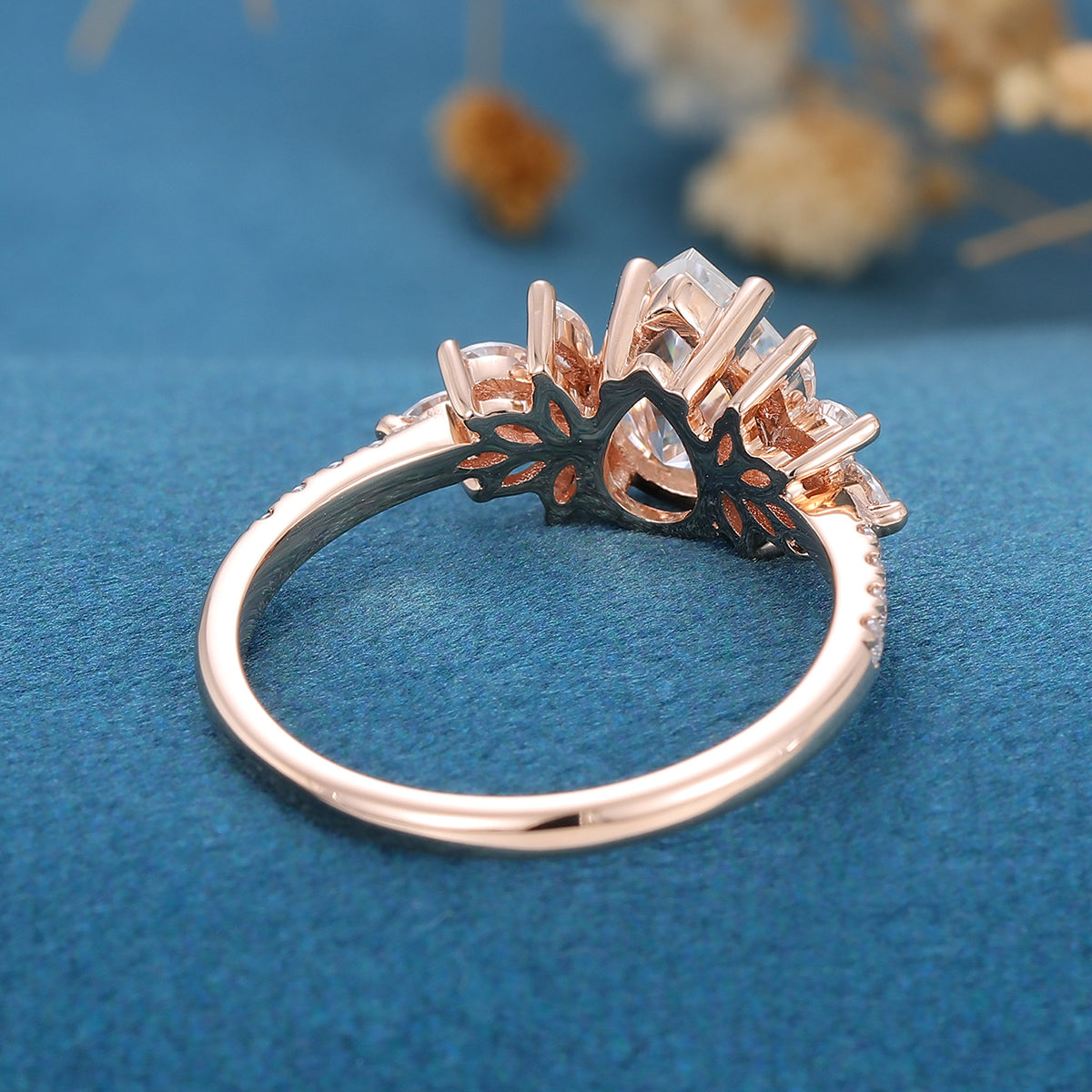 Pear cut Moissanite Cluster | Half Eternity Engagement ring 