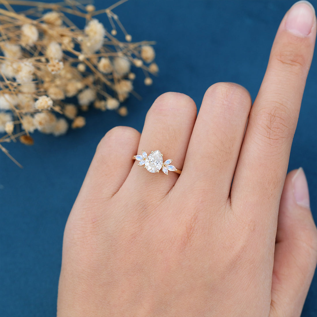 1.2Carat Pear cut Moissanite Cluster Engagement ring
