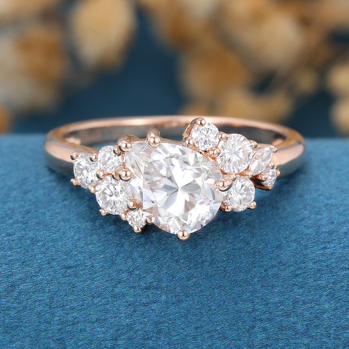 1.25 Carat Vintage Pear shaped Moissanite Cluster Engagement Ring 