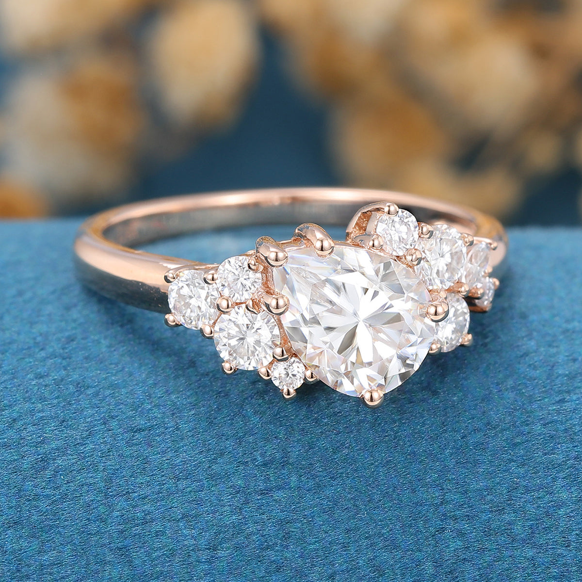 1.25 Carat Vintage Pear shaped Moissanite Cluster Engagement Ring 