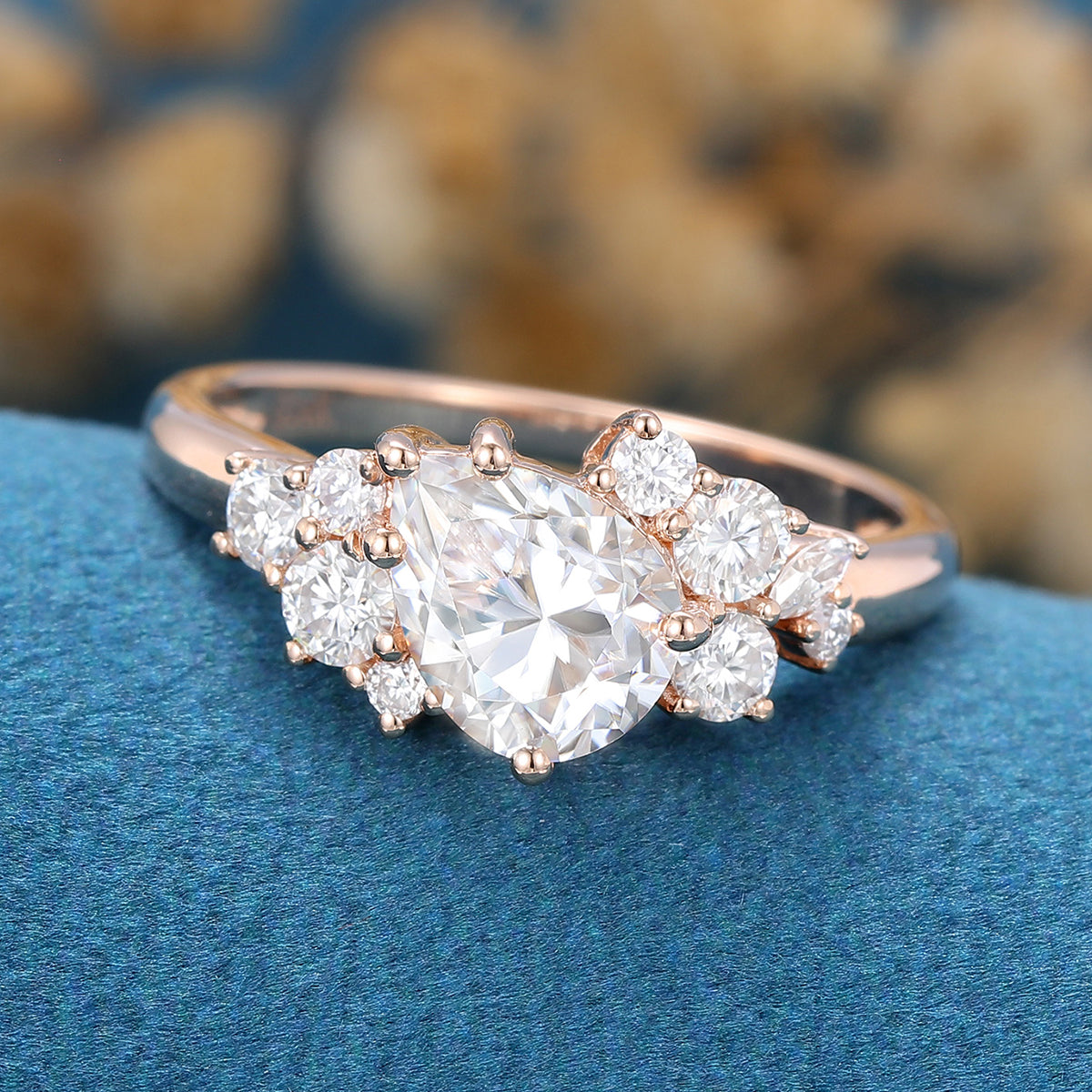 1.25 Carat Vintage Pear shaped Moissanite Cluster Engagement Ring 