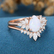 Pear cut Opal Cluster  Engagement ring Bridal Set 